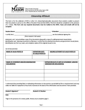 Fillable Online Citizenship Affidavit Financial Aid Fax Email Print