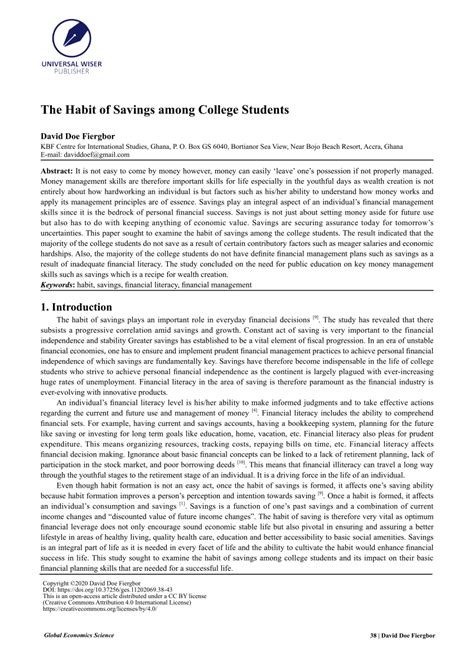 PDF The Habit Of Savings Among College Babes