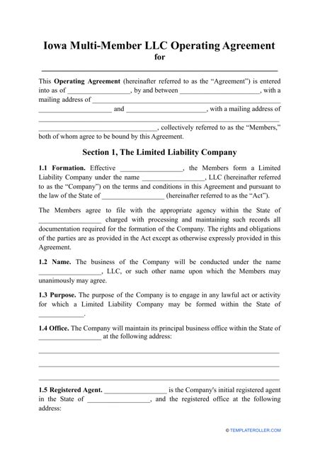 Iowa Multi Member Llc Operating Agreement Template Download Printable