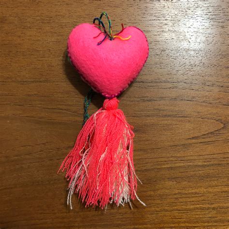 Hand Sewn Wool Felt Hanging Heart Ornament With Cotton Embroidery