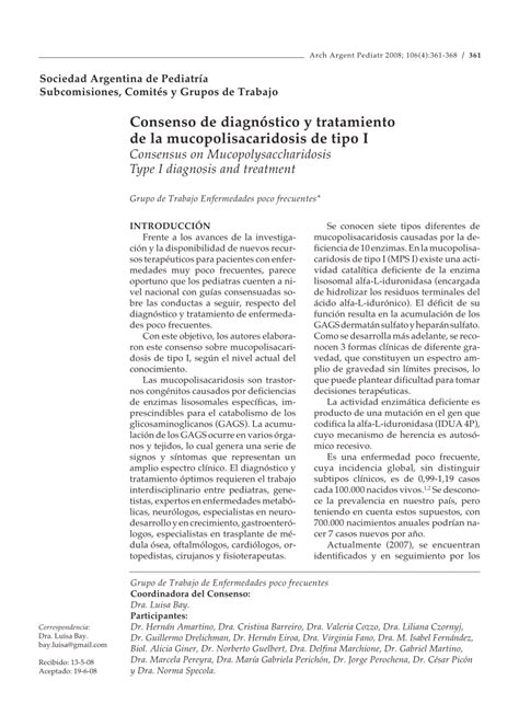 pdf consensus on mucopolysaccharidosis type i diagnosis and treatment