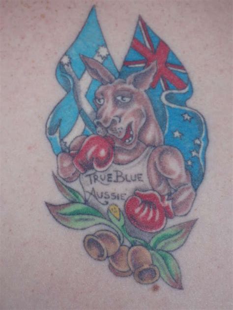 Approx 54cm high x 22cm wide across middle. Australian patriotic tattoo with kangaroo - Tattooimages.biz
