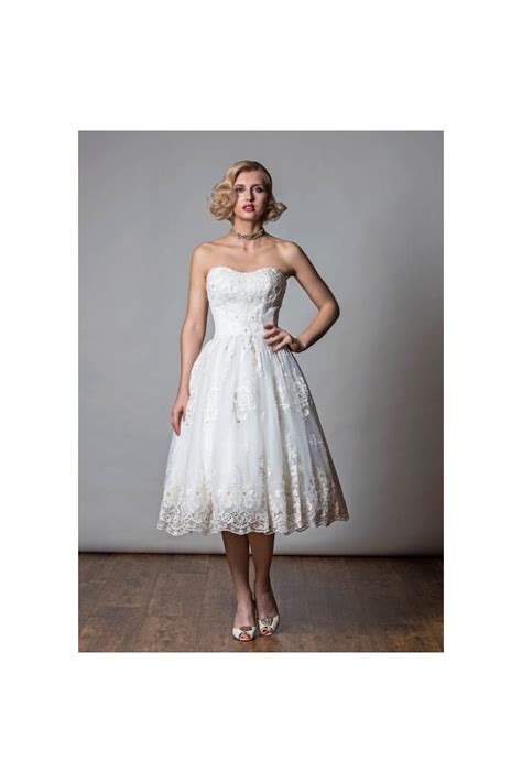 1061 Rita Mae Samsara Tea Length Vintage Lace Short Wedding Dress