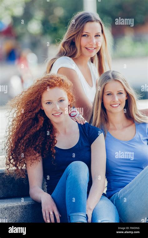 Portrait Of Three Teenage Girls Stock Photo Alamy