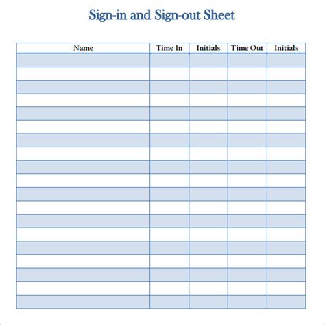 Sign Out Sheet Template 9 Free Samples Examples Format
