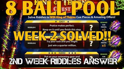 8 ball pool hack cheats, free unlimited coins cash. 8 BALL POOL- KING OF THORNS QUEST WEEK 2 RIDDLES ANSWER ...