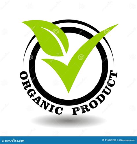 Organic Product Vector Stamp With Green Leaf Illustration As Check Mark