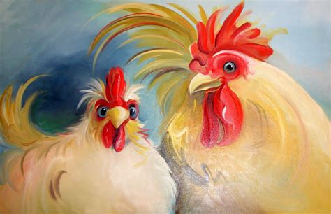 Amy Hautman Paintings Were Golden Chicken Pair Oil Painting