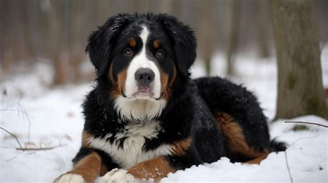 Premium Ai Image Bernese Mountain Dog Laying In The Snow