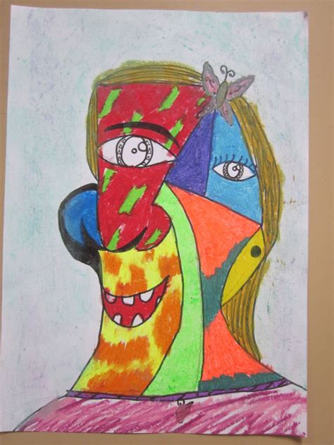 Picasso Face By Year 5 Crayon And Chalk Art Picasso Art Painting
