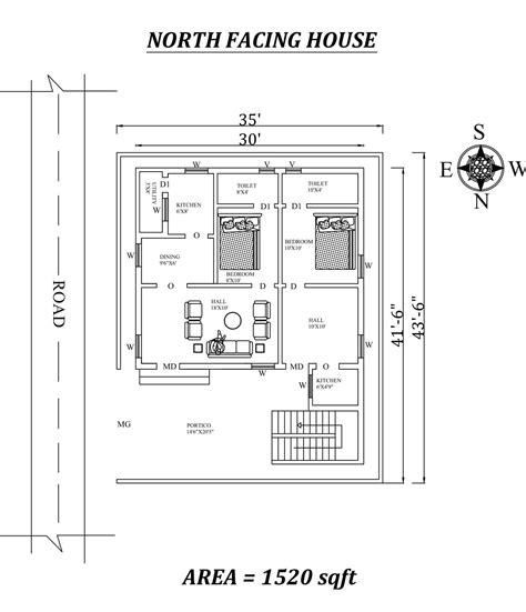 35x416 Two 1bhk Residential Houses For Rental Purpose Autocad Dwg