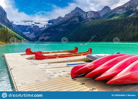 Canoes On Lake Louise Banff Stock Photo Image Of Landscape Kayak