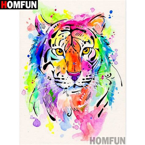 Homfun Diamond Painting Full Squareround Drill 5d Diy Color Tiger