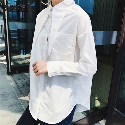 Sispell White Womens Fashion Blouses Lapel Long Sleeve Single Breasted Loose Female Shirt 2018