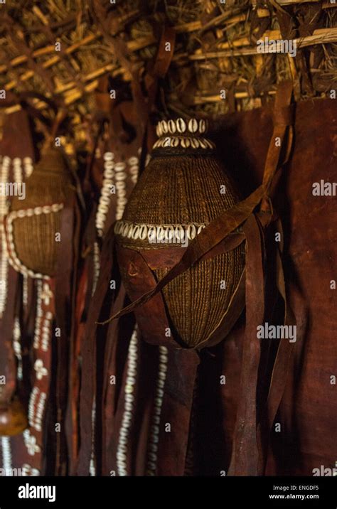 Borana Tribe Calabashes Decorated With Shells Inside A Hut Chalbi