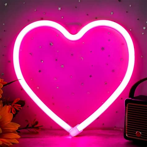 Xiyunte Heart Neon Sign Pink Heart Neon Light Battery Or