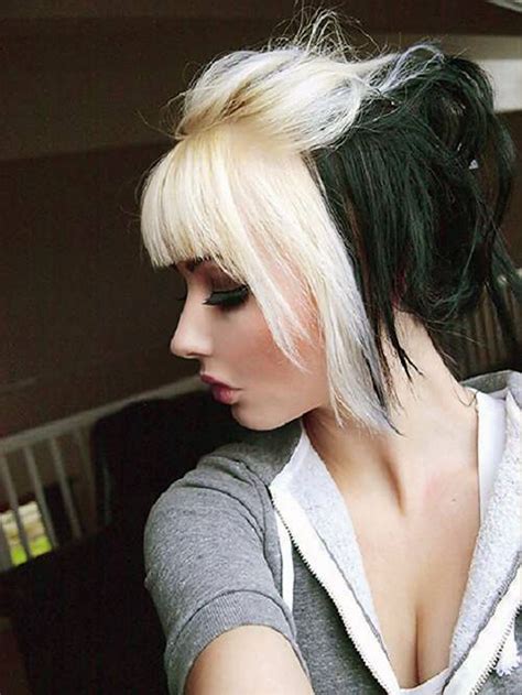 Black Hair With Blonde Bangs Pictures Split Dyed Hair Emo Hair Tumblr Hair