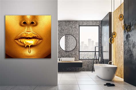Painted Gold Lips Stocky Art Ervaar Fotokunst Op Plexiglas En Dibond