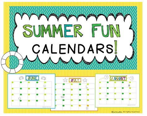 Summer Fun Calendars Freebie Cool Calendars Summer Fun Inspired