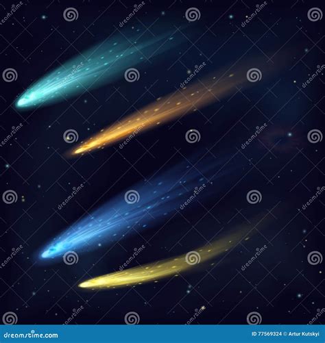 Realistic Color Vector Meteor Asteroid Comet In The Night Sky In Space