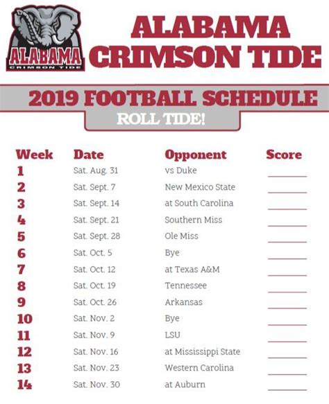 Alabama Football Schedule Printable Schedule Pdf Football Schedule