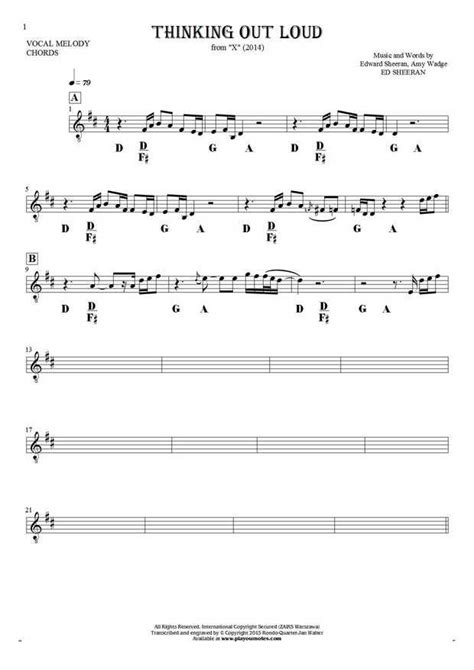 Thinking Out Loud - Notes and chords for solo voice with accompaniment ...