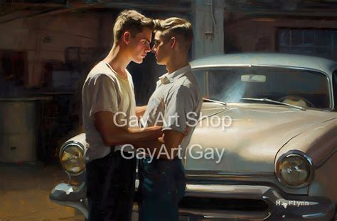 1950s Garage Gays Retro Vintage Gay Artwork Series Oil Etsy