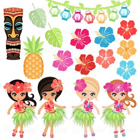 Hawaiian Luau Clipart Hula Girl Hibiscus Tiki Clip Art