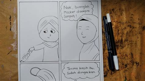 cara membuat gambar cerita komik mudah ditiru 4 kotak tentang larangan membuang masker