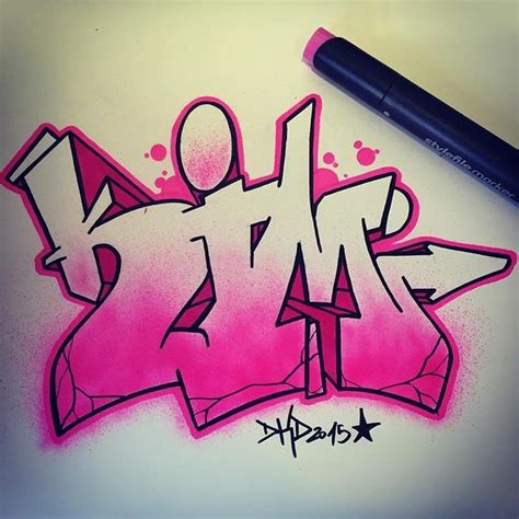 Graffiti Written In Pink And Black Ink On A White Paper With A Marker