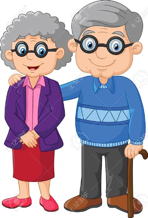 Vector Ilustration Of Cartoon Elderly Couple Isolated On White