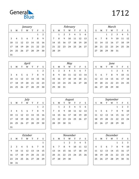 1712 Calendar Pdf Word Excel