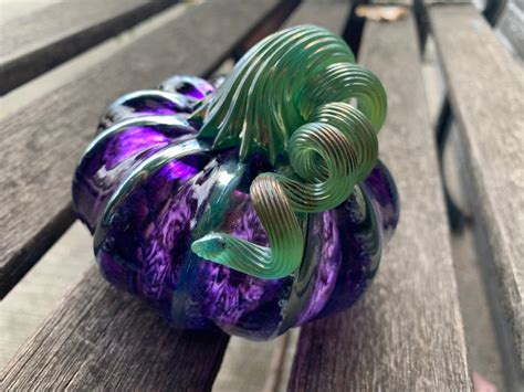 Purple And Ice Blue Glass Pumpkin 4 Decorative Blown Etsy