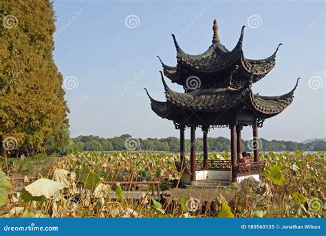 West Lake Xi Hu In Hangzhou In Zhejiang Province China A Pavilion At