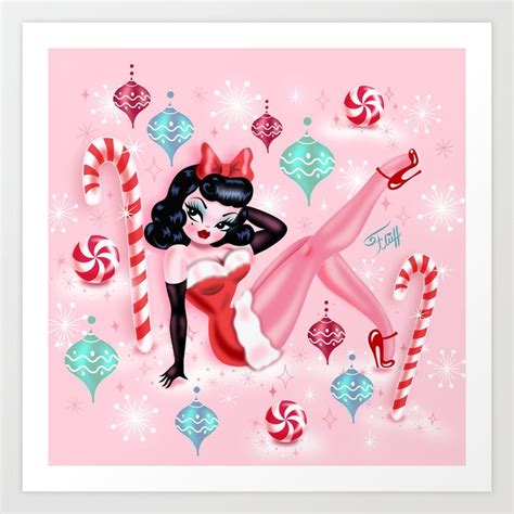 Christmas Pinup Girl Art Print By Miss Fluff Society