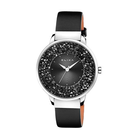La montre vintage femme de fossil s'adapte à tous les goûts au quotidien : Montre Femme Elixa Finesse noire, cuir et cristaux E114 ...