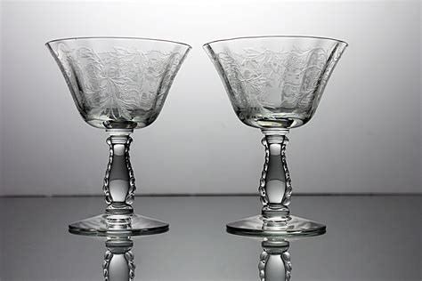 Crystal Etched Champagne Glasses Fostoria Heather Low Sherbet Set