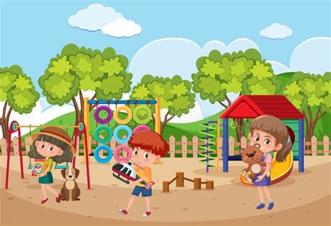 Playground Scene With Children Cartoon Stock Vector Illustration Of
