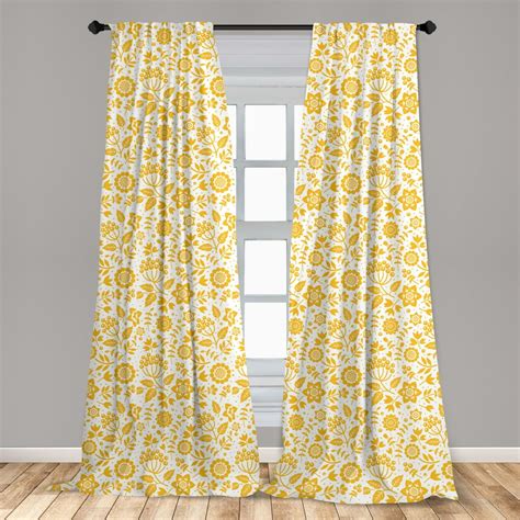 Yellow Flower Curtains 2 Panels Set Rustic Composition With Berries