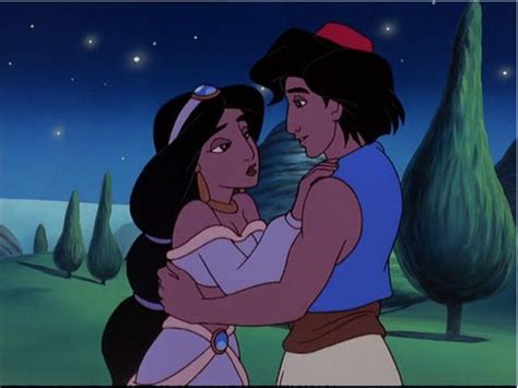Jasmine And Aladdin Sharing A Romantic Loving Embrace Before They Share