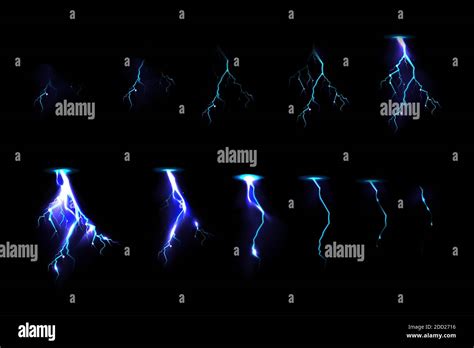 Sprite Sheet With Lightnings Thunderbolt Strikes Set For Game Fx