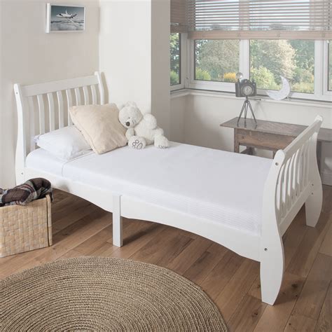 Home Treats Single Sleigh Bed In White Solid Wooden Frame Home Treats Uk