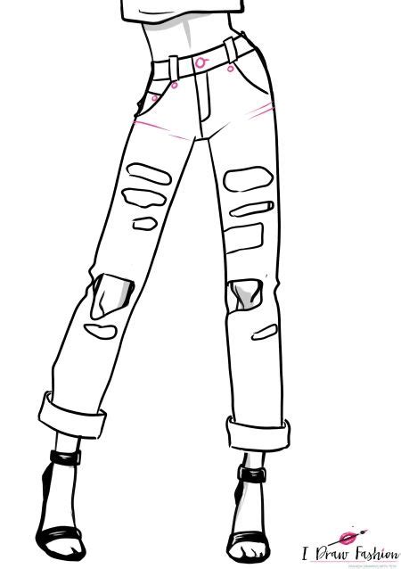How To Draw Ripped Jeans 10 Easy Steps I Draw Fashion Pants Drawing