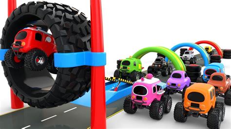 Learn Colors With Monster Street Vehicles Jumping Toys Toy Cars For