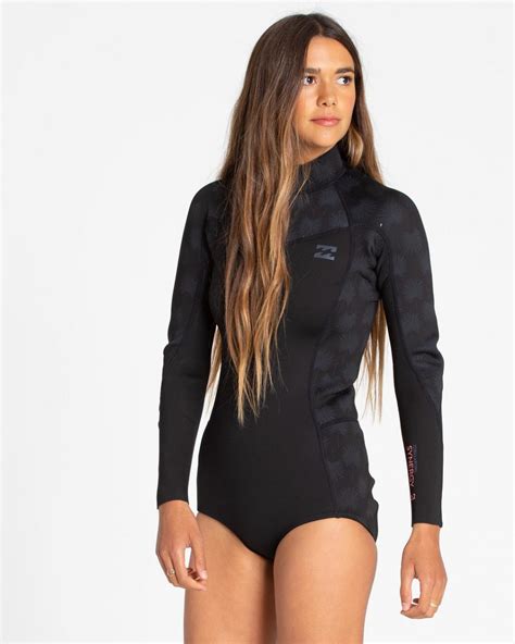 Wetsuits Billabong Womens 2mm Synergy Back Zip Long Sleeve Springsuit Black Palms