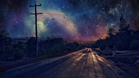 Download 3840x2160 Long Road Sky Stars Night Wallpapers