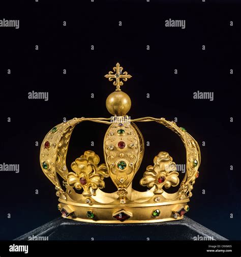 Golden Royal Crown With Diamonds On Black Background Stock Photo Alamy