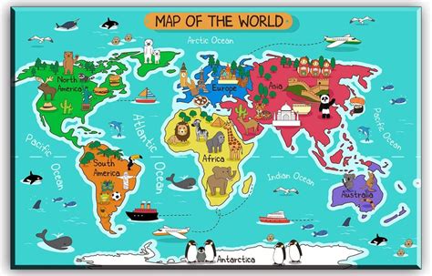 7 Continents Of The World Map For Kids