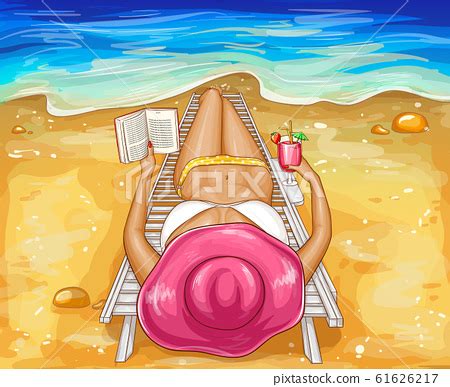 Woman In Bikini Lies On Chaise Longue Stock Illustration