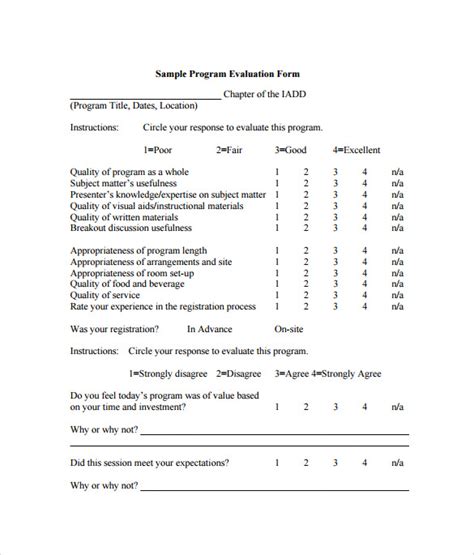 8 Program Evaluation Forms To Free Download Sample Templates